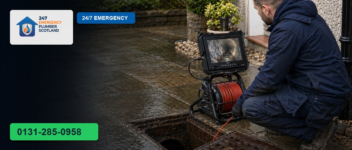 Professional plumber carrying out cctv drain in Edinburgh for 24/7 Emergency Plumbing Scotland